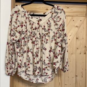 LOFT Cream 3/4 Sleeve Floral Blouse